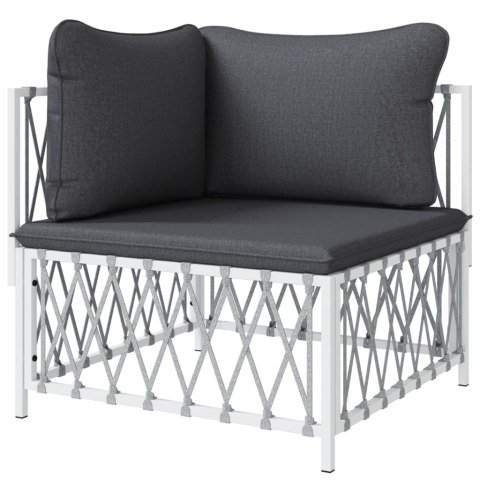 NAROŻNY MODUŁ SOFY OGRODOWEJ Z PODUSZKAMI BIAŁA PLECIONKA