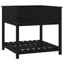 DONICA Z PÓŁKĄ CZARNA 82,5X82,5X81CM DREWNO SOSNOWE