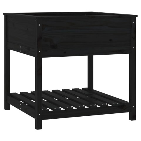 DONICA Z PÓŁKĄ CZARNA 82,5X82,5X81CM DREWNO SOSNOWE