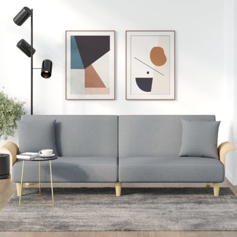 ROZKŁADANA KANAPA Z PODŁOKIETNIKAMI JASNOSZARA OBITA TKANINĄ