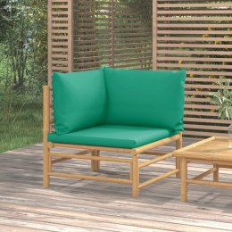 NAROŻNA SOFA OGRODOWA Z ZIELONYMI PODUSZKAMI BAMBUSOWA