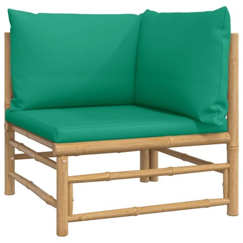 NAROŻNA SOFA OGRODOWA Z ZIELONYMI PODUSZKAMI BAMBUSOWA