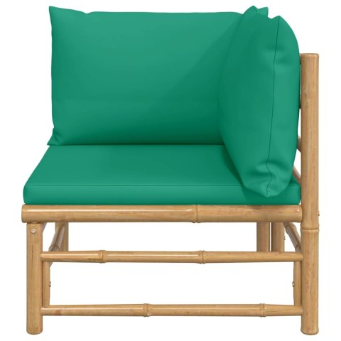 NAROŻNA SOFA OGRODOWA Z ZIELONYMI PODUSZKAMI BAMBUSOWA