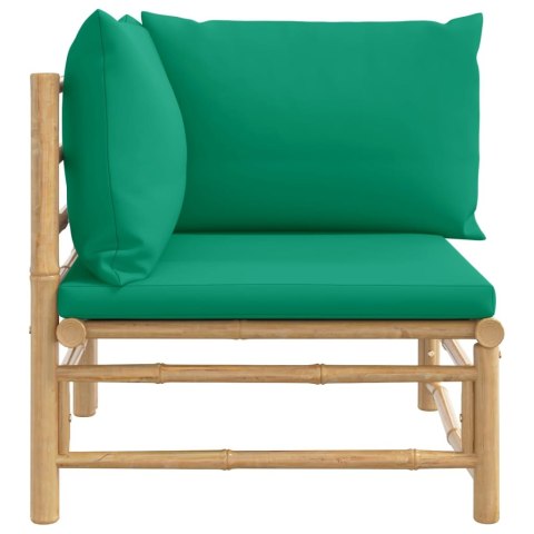 NAROŻNA SOFA OGRODOWA Z ZIELONYMI PODUSZKAMI BAMBUSOWA