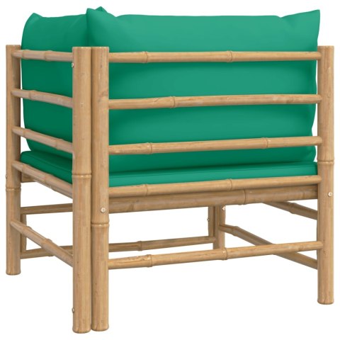 NAROŻNA SOFA OGRODOWA Z ZIELONYMI PODUSZKAMI BAMBUSOWA