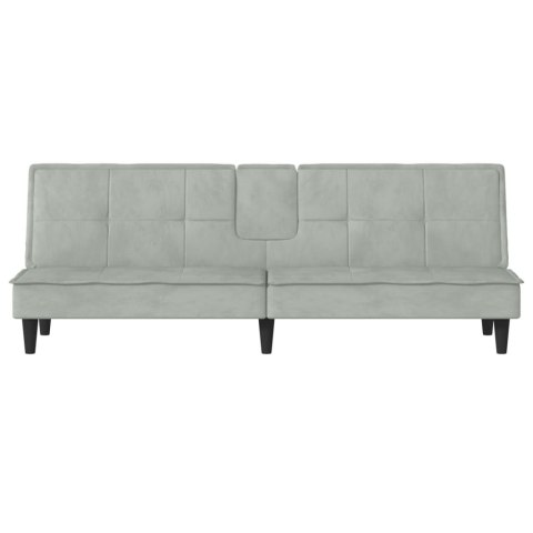 ROZKŁADANA KANAPA Z UCHWYTAMI NA NAPOJE JASNOSZARA AKSAMIT