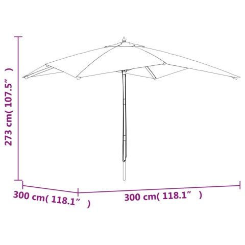 PARASOL OGRODOWY NA DREWNIANYM SŁUPKU LAZUROWY 300X300X273CM