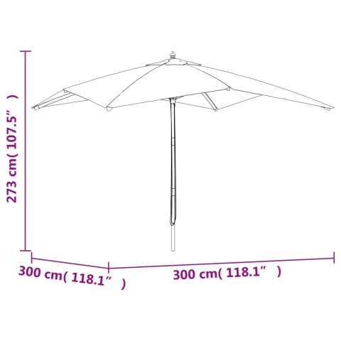 PARASOL OGRODOWY NA DREWNIANYM SŁUPKU PIASKOWY 300X300X273CM