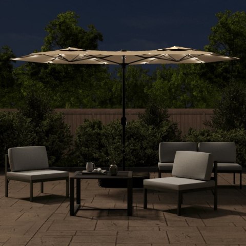 PARASOL OGRODOWY PODWÓJNY Z LED TAUPE 316X240CM
