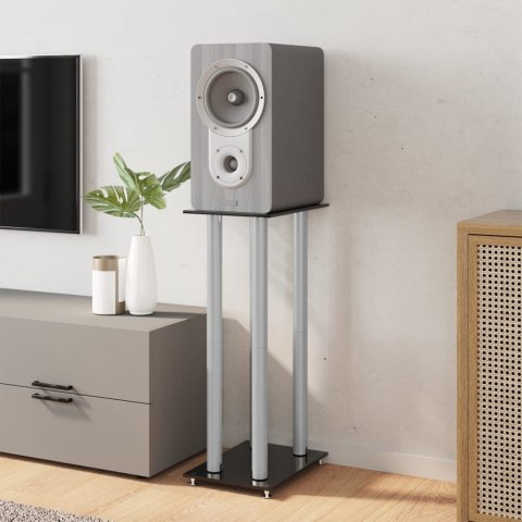 STOJAKI POD GŁOŚNIKI 2 SZT CZARNO-SREBRNE SZKŁO HARTOWANE