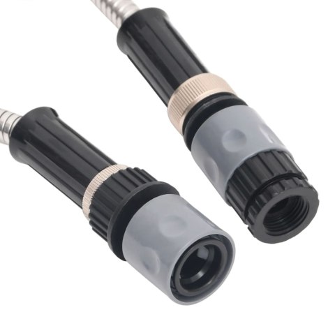 WĄŻ OGRODOWY Z DYSZĄ ZRASZAJĄCĄ SREBRNY 15M STAL