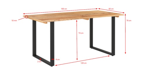 STÓŁ JADALNIANY 160X80X76 LITE DREWNO AKACJOWE