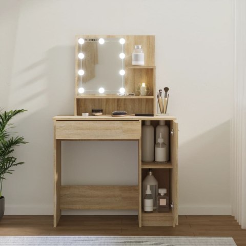 TOALETKA Z OŚWIETLENIEM LED DĄB SONOMA 86,5X35X136CM STOLIK KOSMETYCZNY