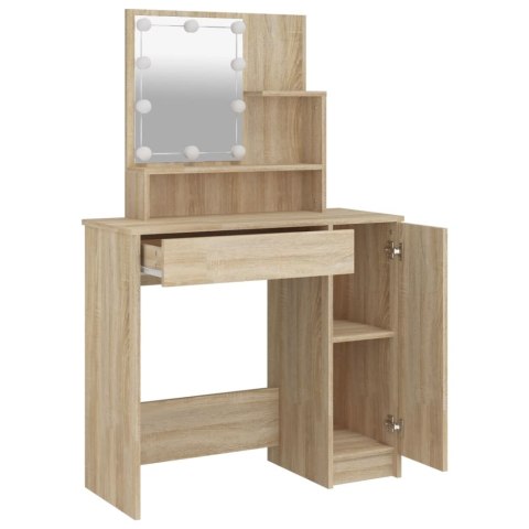 TOALETKA Z OŚWIETLENIEM LED DĄB SONOMA 86,5X35X136CM STOLIK KOSMETYCZNY