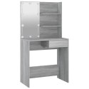 TOALETKA KOSMETYCZNA LUSTRO LED SZARY DĄB SONOMA 74,5 CM SZUFLADA PÓŁKI MAT