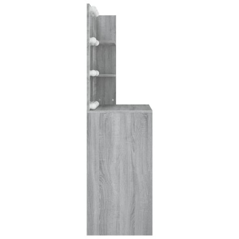 TOALETKA KOSMETYCZNA LUSTRO LED SZARY DĄB SONOMA 74,5 CM SZUFLADA PÓŁKI MAT