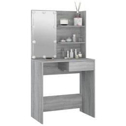 TOALETKA KOSMETYCZNA LUSTRO LED SZARY DĄB SONOMA 74,5 CM SZUFLADA PÓŁKI MAT