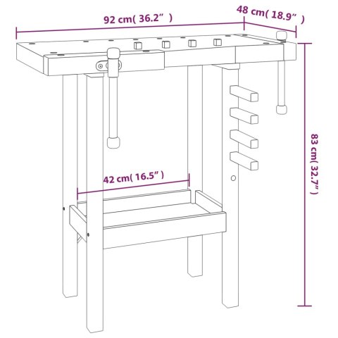 STOLIK ROBOCZY Z I IMADŁAMI 92X48X83CM DREWNO AKACJOWE