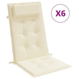 PODUSZKI NA KRZESŁA Z WYSOKIM OPARCIEM 6 SZT KREMOWE WODOODPORNE