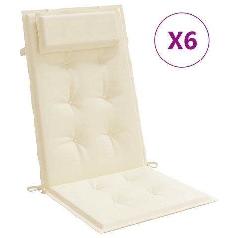 PODUSZKI NA KRZESŁA Z WYSOKIM OPARCIEM 6 SZT KREMOWE WODOODPORNE