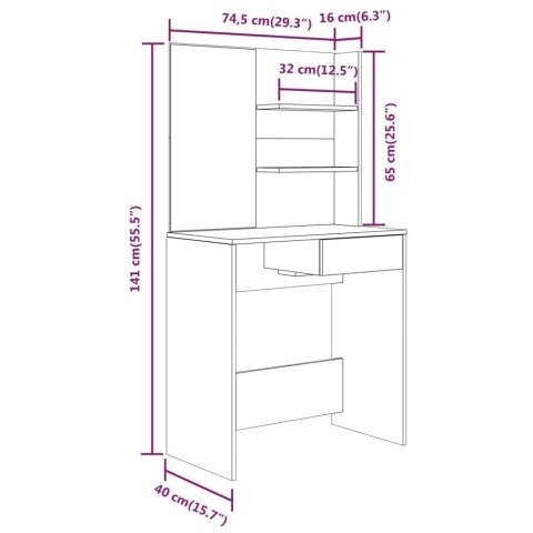 TOALETKA Z LUSTREM DĄB SO74,5X40X141CM STOLIK KOSMETYCZNY