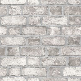 HOMESTYLE TAPETA BRICK WALL SZAROŚĆ I ZŁAMANA BIEL