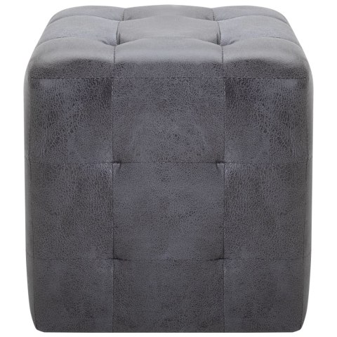 PUFY 2 SZT SZARE 30X30X30CM SZTUCZNA SKÓRA ZAMSZOWA