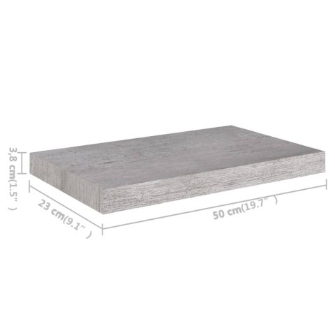PÓŁKI ŚCIENNE 4 SZT SZAROŚĆ BETONU 50X23X3 8CM
