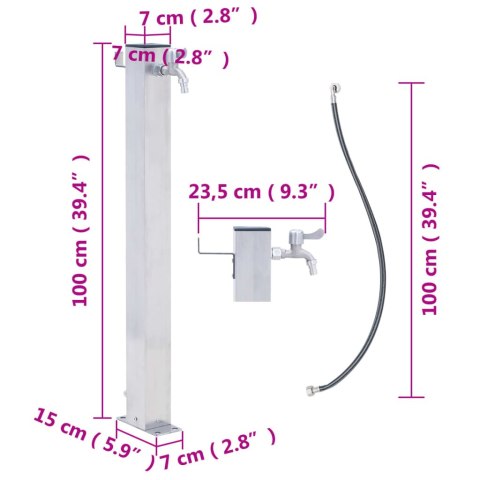 KRAN OGRODOWY NA KWADRATOWYM SŁUPKU 100CM STAL NIERDZEWNA