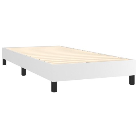 ŁÓŻKO KONTYNENTALNE BIAŁE 100X200CM OBITE SZTUCZNĄ SKÓRĄ