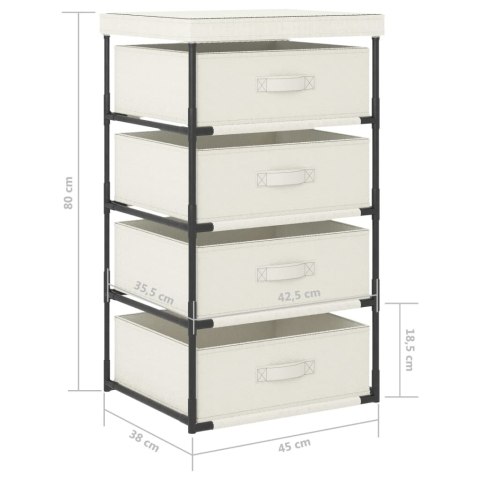 REGAŁ Z 4 KOSZAMI Z TKANINY STALOWY KREMOWY