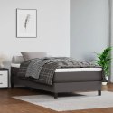 ŁÓŻKO KONTYNENTALNE SZARE 100X200CM OBITE SZTUCZNĄ SKÓRĄ