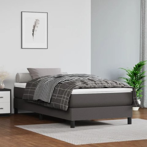 ŁÓŻKO KONTYNENTALNE SZARE 100X200CM OBITE SZTUCZNĄ SKÓRĄ