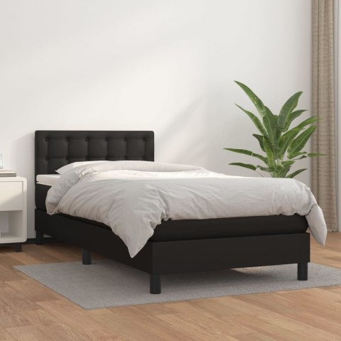 ŁÓŻKO KONTYNENTALNE Z MATERACEM CZARNE EKOSKÓRA 90X200CM