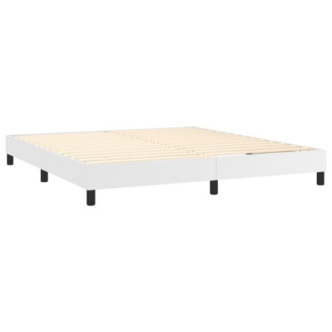 ŁÓŻKO KONTYNENTALNE BIAŁE 160X200CM OBITE SZTUCZNĄ SKÓRĄ