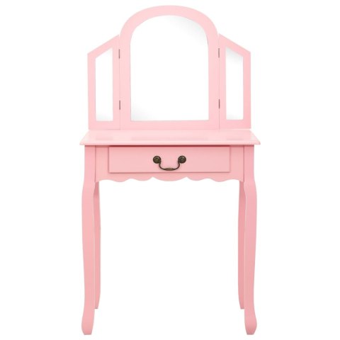 TOALETKA ZE STOŁKIEM RÓŻOWA 65X36X128CM DREWNO PAULOWNI