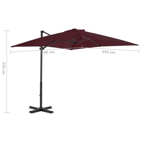 PARASOL WISZĄCY NA ALUMINIOWYM SŁUPKU BORDOWY 250X250CM