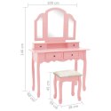 TOALETKA ZE STOŁKIEM RÓŻOWA 100X40X146CM DREWNO PAULOWNI