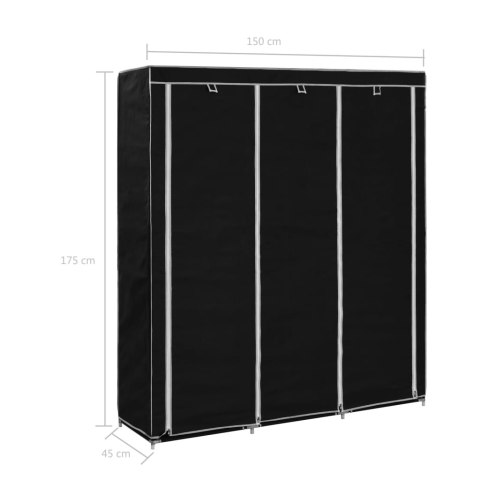 SZAFA Z PRZEGRODAMI I DRĄŻKAMI CZARNA 150X45X175CM TKANINA