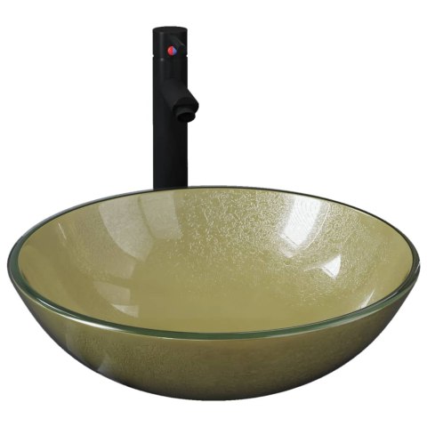 UMYWALKA ŁAZIENKOWA Z KRANEM I KORKIEM ZŁOTA SZKŁO HARTOWANE