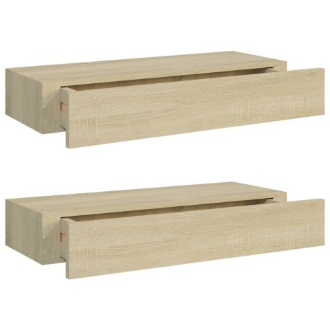 PÓŁKI ŚCIENNE Z SZUFLADĄ 2 SZT DĄB 60X23,5X10CM