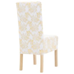 6 ELASTYCZNYCH POKROWCÓW NA KRZESŁA BIAŁE ZE ZŁOTYM NADRUKIEM