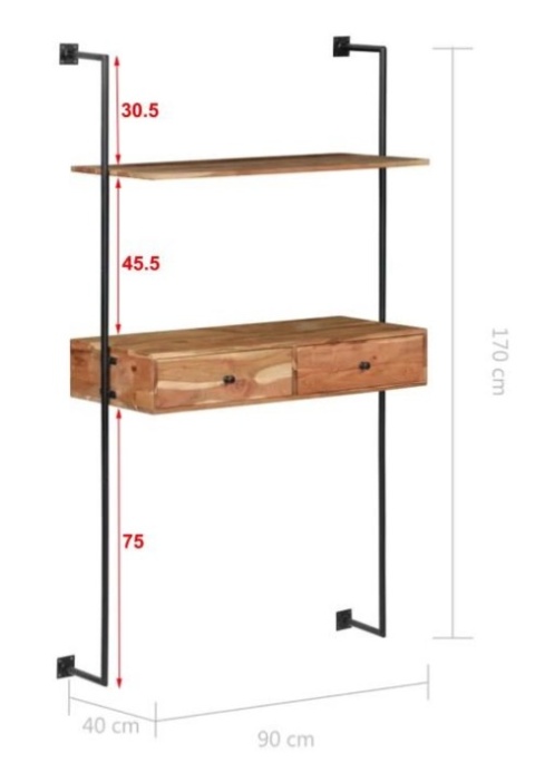 BIURKO ŚCIENNE 90X40X170CM DREWNO AKACJOWE