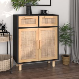 KOMODA CZARNA 60X30X75CM SOSNA I RATTAN BOHO