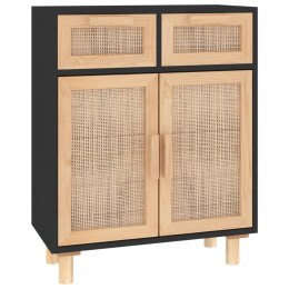 KOMODA CZARNA 60X30X75CM SOSNA I RATTAN BOHO