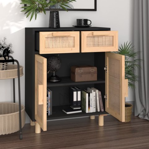 KOMODA CZARNA 60X30X75CM SOSNA I RATTAN BOHO