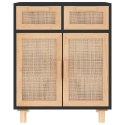 KOMODA CZARNA 60X30X75CM SOSNA I RATTAN BOHO