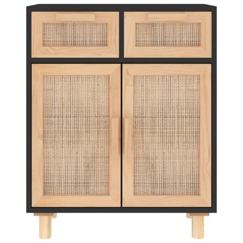 KOMODA CZARNA 60X30X75CM SOSNA I RATTAN BOHO