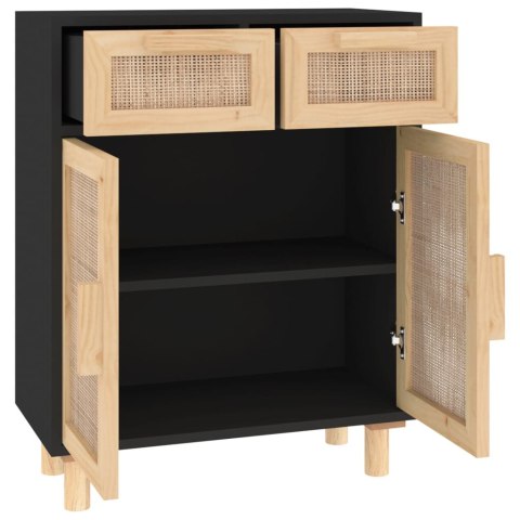 KOMODA CZARNA 60X30X75CM SOSNA I RATTAN BOHO