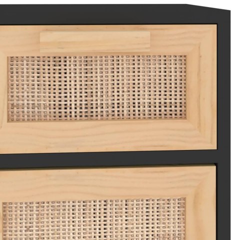 KOMODA CZARNA 60X30X75CM SOSNA I RATTAN BOHO